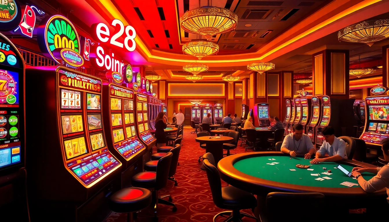 Players at a casino hit the jackpot on e28 slot machines, creating an electrifying atmosphere.