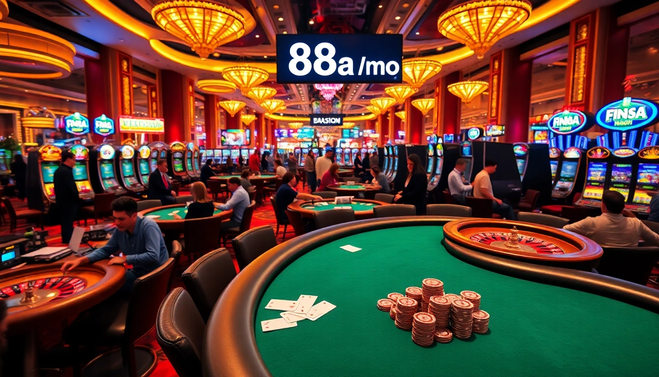 Experience the thrill of casino gaming with 88aa mobi, showcasing players at blackjack and roulette tables.