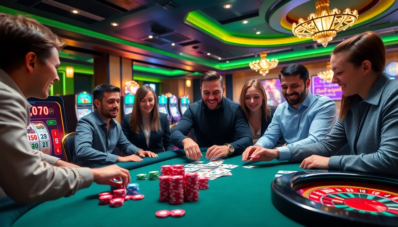 i1dompet online casino interface with vibrant games and excited players.